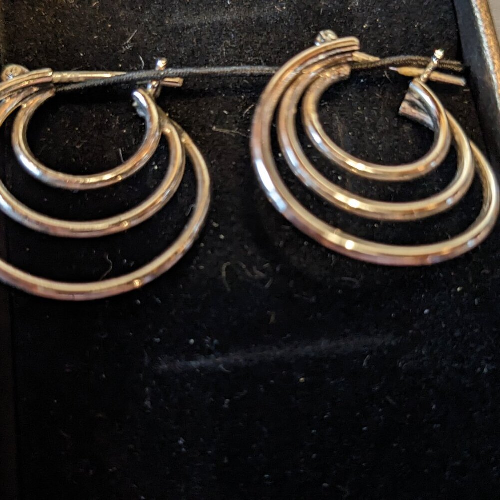 Silver Triple Hoop Earrings